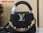 Louis Vuitton Capucines Mini Handbag in Black Taurillon Leather Embellished with Two Decorative Chains Replica