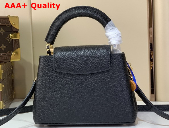 Louis Vuitton Capucines Mini Handbag in Black Taurillon Leather Embellished with Two Decorative Chains Replica