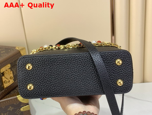 Louis Vuitton Capucines Mini Handbag in Black Taurillon Leather Embellished with Two Decorative Chains Replica