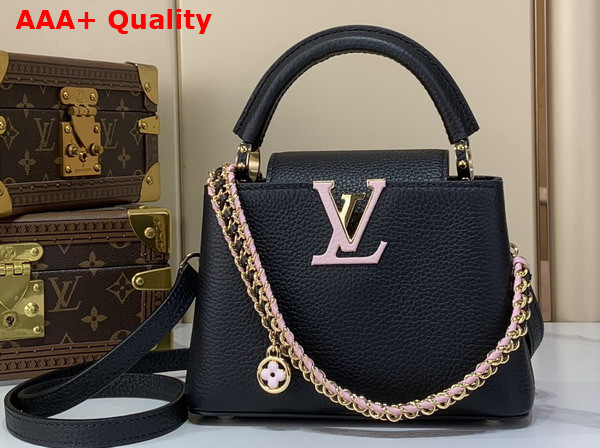 Louis Vuitton Capucines Mini Handbag in Black Taurillon Leather with Hand Braided Chain M29439 Replica