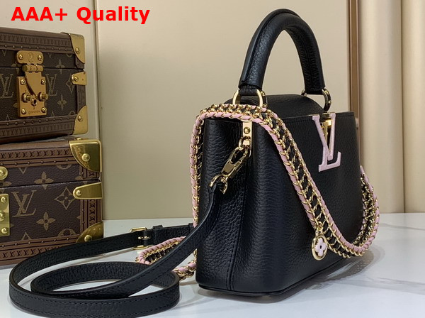 Louis Vuitton Capucines Mini Handbag in Black Taurillon Leather with Hand Braided Chain M29439 Replica