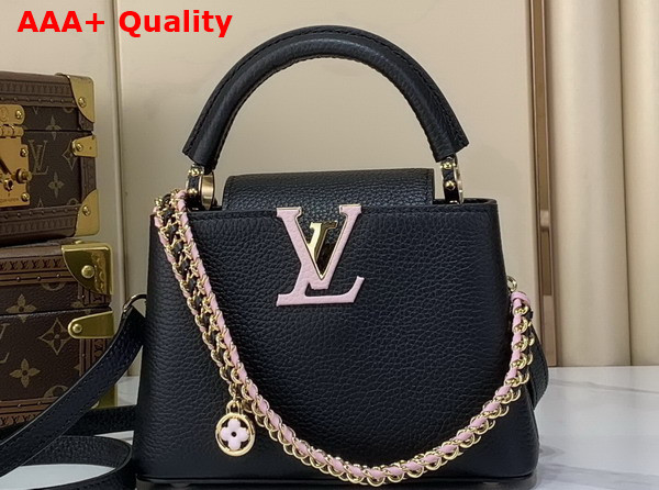 Louis Vuitton Capucines Mini Handbag in Black Taurillon Leather with Hand Braided Chain M29439 Replica