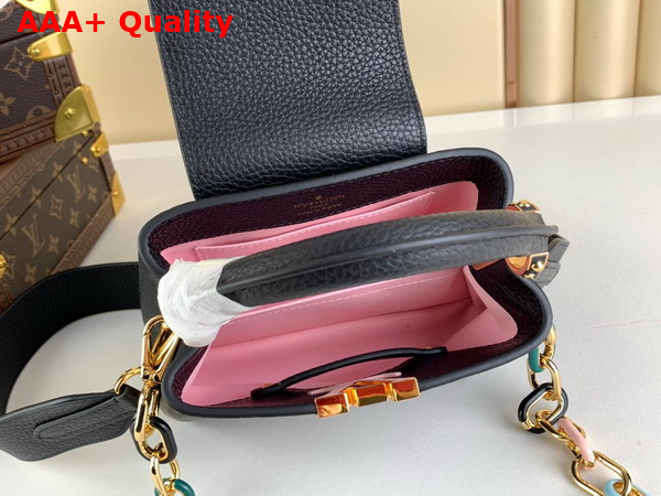 Louis Vuitton Capucines Mini Handbag in Black Taurillon Leather with Multicolored Chain M21641 Replica