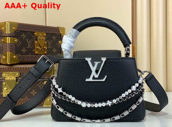 Louis Vuitton Capucines Mini Handbag in Black Taurillon Leather with Triple Chain Adornment M11908 Replica