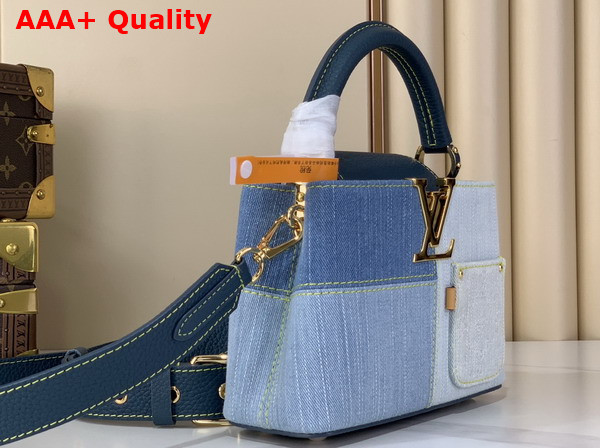 Louis Vuitton Capucines Mini Handbag in Blue Denim Patchwork Design Replica