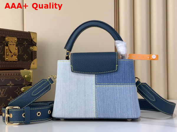 Louis Vuitton Capucines Mini Handbag in Blue Denim Patchwork Design Replica