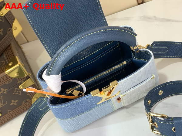 Louis Vuitton Capucines Mini Handbag in Blue Denim Patchwork Design Replica