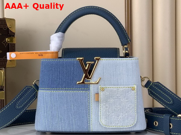 Louis Vuitton Capucines Mini Handbag in Blue Denim Patchwork Design Replica