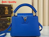 Louis Vuitton Capucines Mini Handbag in Blue Grained Calfskin with Ostrich Leather Trim Replica