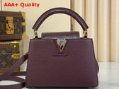 Louis Vuitton Capucines Mini Handbag in Bordeaux Grained Calfskin with Ostrich Leather Trim Replica