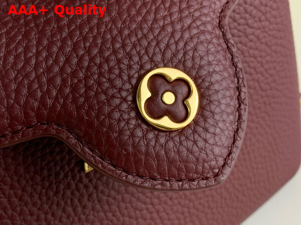 Louis Vuitton Capucines Mini Handbag in Burgundy Taurillon Leather with Gold Color Monogram Flowers Replica