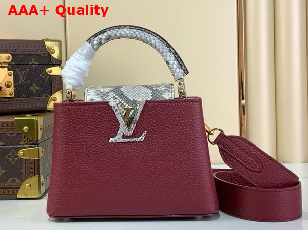 Louis Vuitton Capucines Mini Handbag in Cherry Taurillon Leather and Python Leather Trim Replica