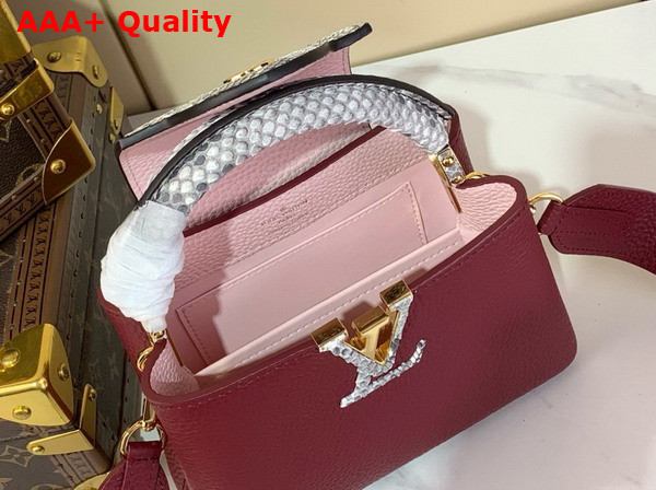 Louis Vuitton Capucines Mini Handbag in Cherry Taurillon Leather and Python Leather Trim Replica
