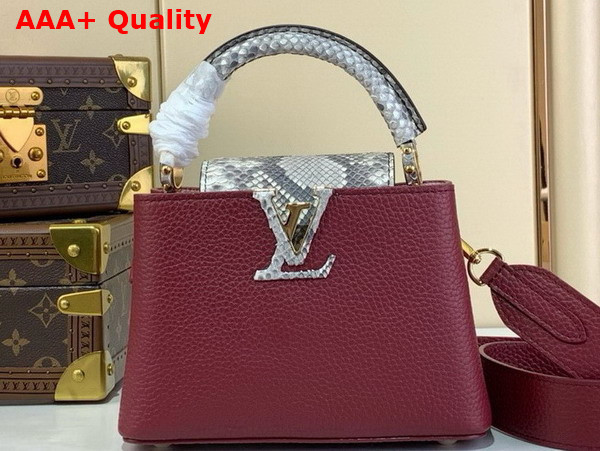 Louis Vuitton Capucines Mini Handbag in Cherry Taurillon Leather and Python Leather Trim Replica