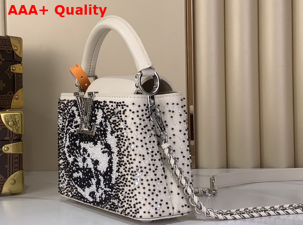 Louis Vuitton Capucines Mini Handbag in Cream Beaded Embroidered Calfskin Leather Replica