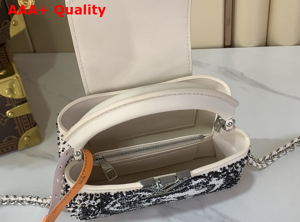 Louis Vuitton Capucines Mini Handbag in Cream Beaded Embroidered Calfskin Leather Replica