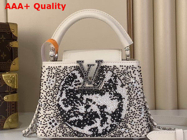 Louis Vuitton Capucines Mini Handbag in Cream Beaded Embroidered Calfskin Leather Replica