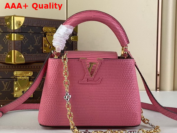 Louis Vuitton Capucines Mini Handbag in Dusty Pink Lizard Effect Cowhide Leather Replica