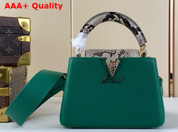 Louis Vuitton Capucines Mini Handbag in Emerald Green Taurillon Leather and Python Leather Trim Replica