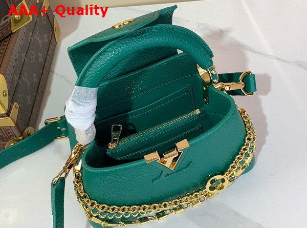 Louis Vuitton Capucines Mini Handbag in Emerald Green Taurillon Leather with Triple Chain Adornment M11906 Replica