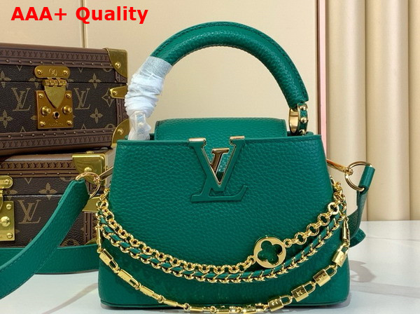 Louis Vuitton Capucines Mini Handbag in Emerald Green Taurillon Leather with Triple Chain Adornment M11906 Replica