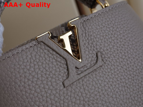 Louis Vuitton Capucines Mini Handbag in Galet Gray Taurillon Leather and Python Leather Trim N85517 Replica