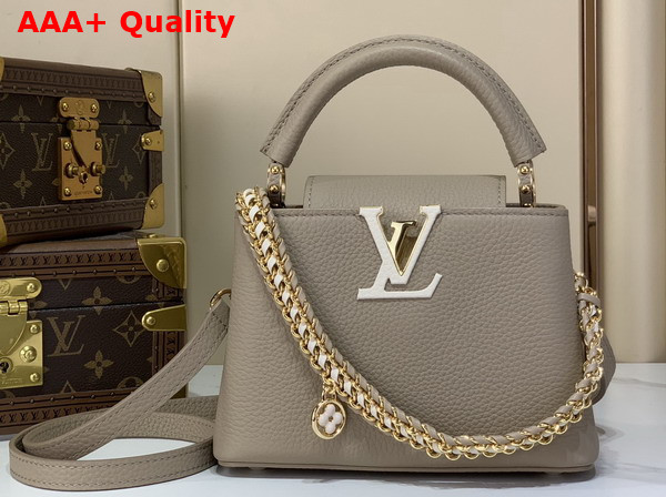 Louis Vuitton Capucines Mini Handbag in Galet Grey Taurillon Leather with Hand Braided Chain M29440 Replica
