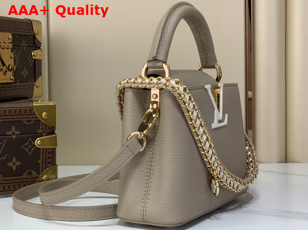 Louis Vuitton Capucines Mini Handbag in Galet Grey Taurillon Leather with Hand Braided Chain M29440 Replica