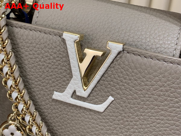 Louis Vuitton Capucines Mini Handbag in Galet Grey Taurillon Leather with Hand Braided Chain M29440 Replica