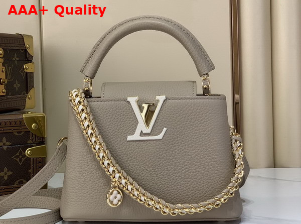 Louis Vuitton Capucines Mini Handbag in Galet Grey Taurillon Leather with Hand Braided Chain M29440 Replica