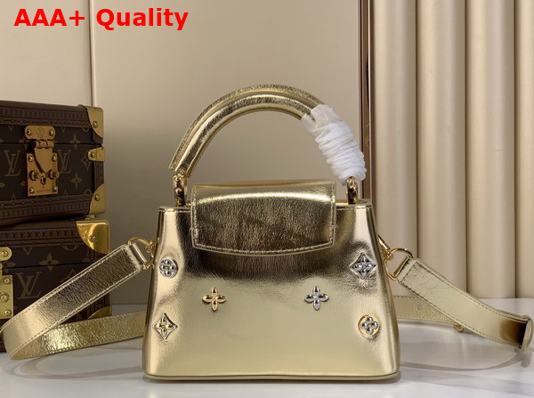 Louis Vuitton Capucines Mini Handbag in Golden Calfskin Leather with Metallic Studs M26258 Replica