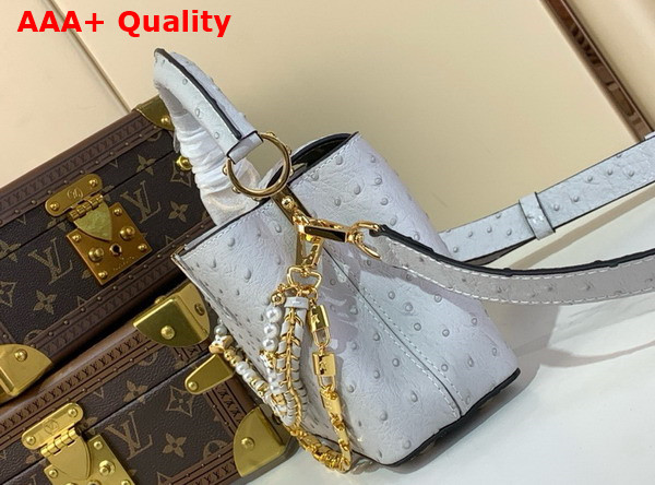 Louis Vuitton Capucines Mini Handbag in Grey Ostrich Leather with Triple Chain Adornment Replica