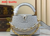 Louis Vuitton Capucines Mini Handbag in Grey Ostrich Leather with Triple Chain Adornment Replica
