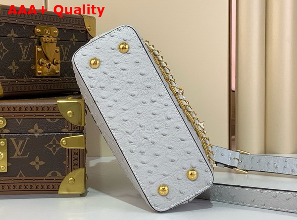 Louis Vuitton Capucines Mini Handbag in Grey Ostrich Leather with Triple Chain Adornment Replica