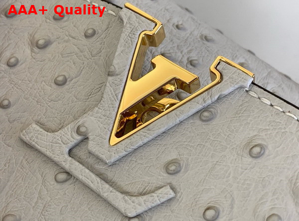 Louis Vuitton Capucines Mini Handbag in Grey Ostrich Leather with Triple Chain Adornment Replica