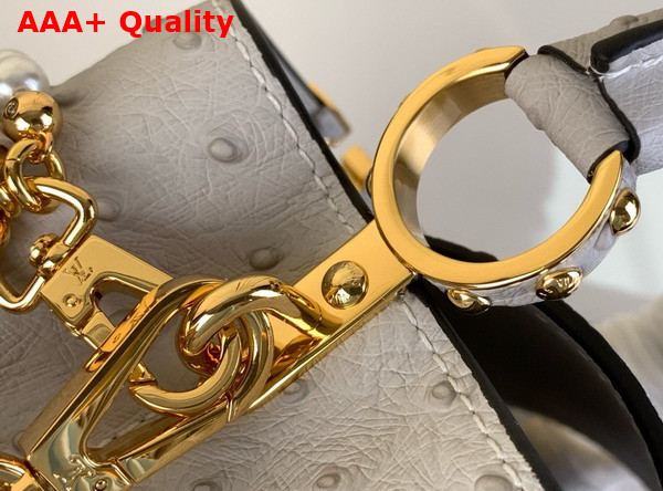 Louis Vuitton Capucines Mini Handbag in Grey Ostrich Leather with Triple Chain Adornment Replica