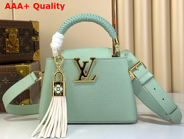 Louis Vuitton Capucines Mini Handbag in Jade Green Taurillon Leather with Tassel Charm M15157 Replica