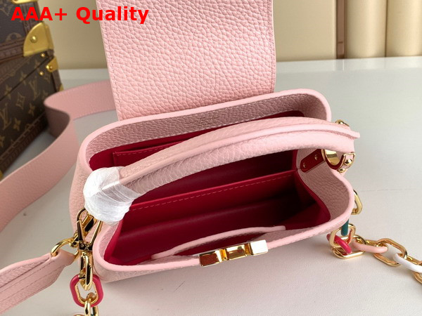 Louis Vuitton Capucines Mini Handbag in Jasmine Pink Taurillon Leather with Multicolored Chain M21643 Replica