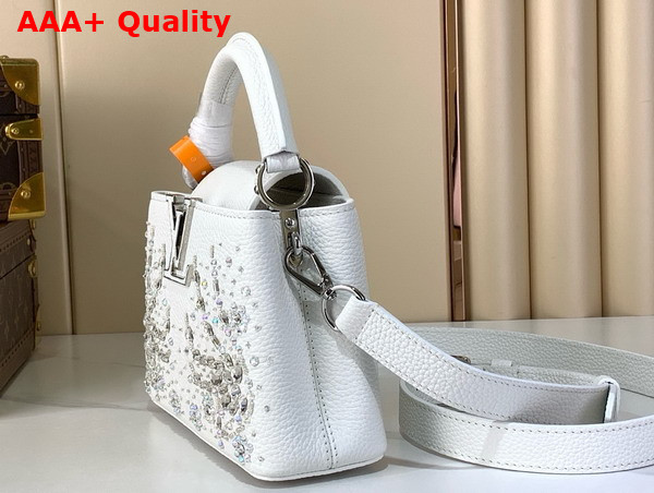 Louis Vuitton Capucines Mini Handbag in Lily White Calf Pirita Leather with Embroidered Sequins M25934 Replica