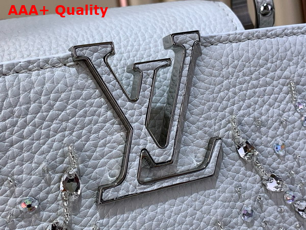 Louis Vuitton Capucines Mini Handbag in Lily White Calf Pirita Leather with Embroidered Sequins M25934 Replica