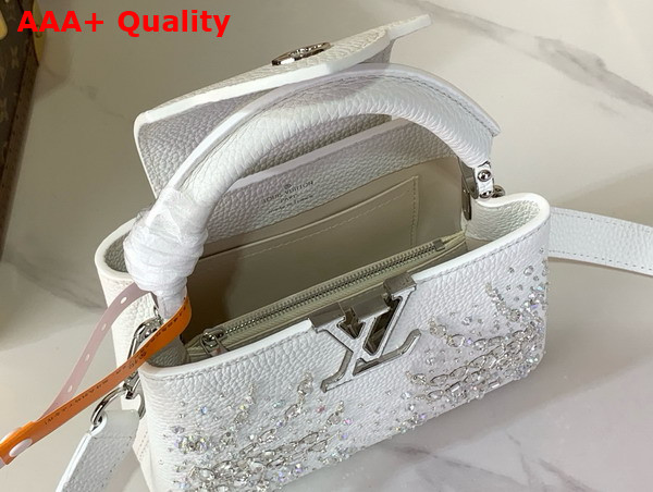 Louis Vuitton Capucines Mini Handbag in Lily White Calf Pirita Leather with Embroidered Sequins M25934 Replica