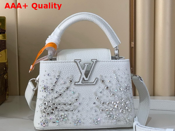 Louis Vuitton Capucines Mini Handbag in Lily White Calf Pirita Leather with Embroidered Sequins M25934 Replica