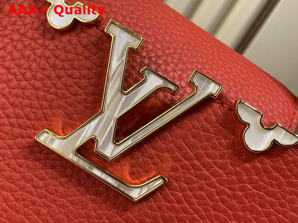 Louis Vuitton Capucines Mini Handbag in Lipstick Red Taurillon Leather Adorned with an Iconic Flower Crown and Signature LV Initials M28899 Replica