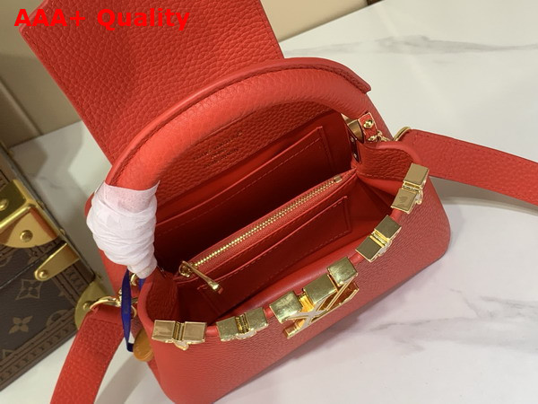 Louis Vuitton Capucines Mini Handbag in Lipstick Red Taurillon Leather Adorned with an Iconic Flower Crown and Signature LV Initials M28899 Replica