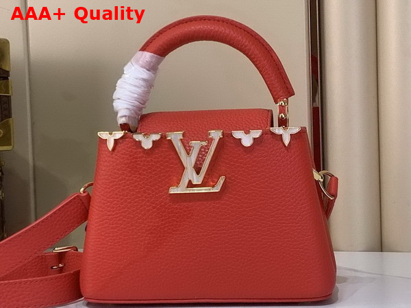 Louis Vuitton Capucines Mini Handbag in Lipstick Red Taurillon Leather Adorned with an Iconic Flower Crown and Signature LV Initials M28899 Replica
