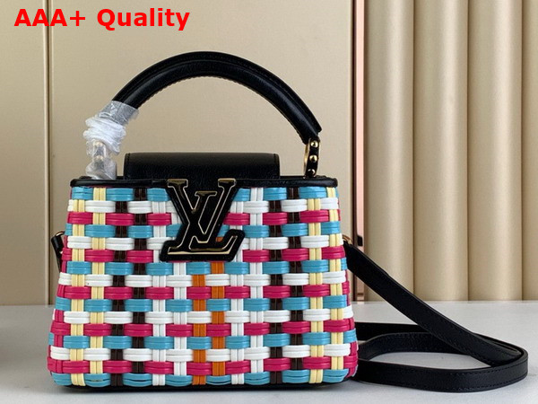 Louis Vuitton Capucines Mini Handbag in Multicolor Coated Canvas Woven with Thin Bands Replica