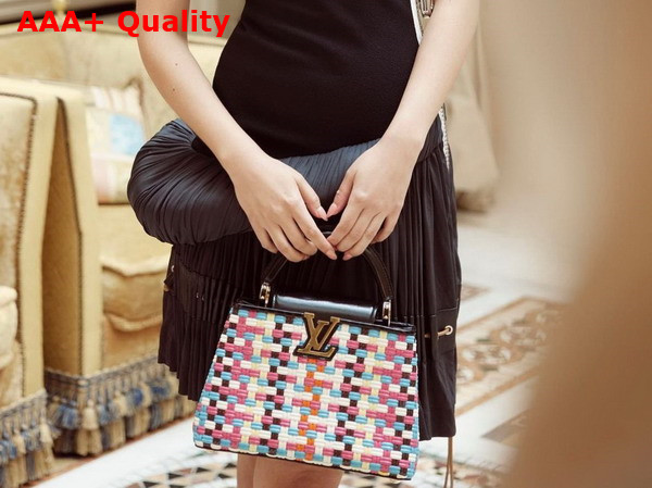 Louis Vuitton Capucines Mini Handbag in Multicolor Coated Canvas Woven with Thin Bands Replica