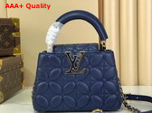 Louis Vuitton Capucines Mini Handbag in Navy Blue Lambskin Leather with Monogram Flowers Motif Replica