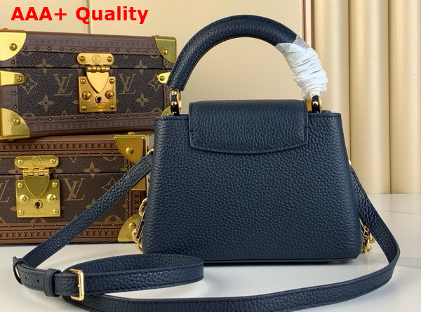 Louis Vuitton Capucines Mini Handbag in Navy Blue Taurillon Leather The Links are Decorated with Jewel Like Enamel Replica