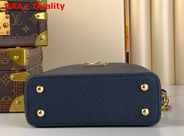 Louis Vuitton Capucines Mini Handbag in Navy Blue Taurillon Leather The Links are Decorated with Jewel Like Enamel Replica